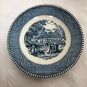 Vintage Currier and Ives Blue & White Dessert Bread 6 1/2 Inch Replacement Plate